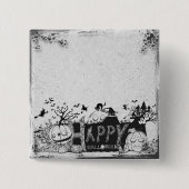 Zwart-wit Happy Halloween Party Vierkante Button 5,1 Cm (Voorkant)