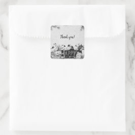 Zwart-wit Happy Halloween Party Vierkante Sticker