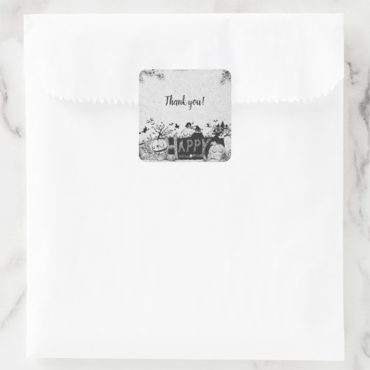 Zwart-wit Happy Halloween Party Vierkante Sticker (Tas)