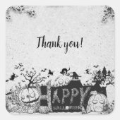 Zwart-wit Happy Halloween Party Vierkante Sticker (Voorkant)