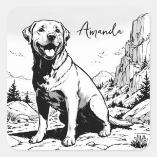  zwart-wit Happy Labrador in Natuur Vierkante Sticker