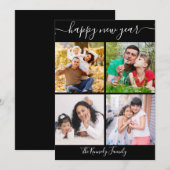 Zwart-wit Happy New Year 4 Fotocollage Feestdagenkaart (Voorkant / Achterkant)