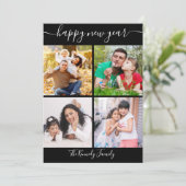 Zwart-wit Happy New Year 4 Fotocollage Feestdagenkaart (Staand voorkant)