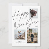 Zwart-wit Happy New Year Script Foto Feestdagenkaart (Voorkant)