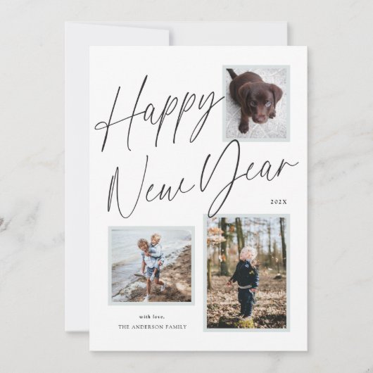 Zwart-wit Happy New Year Script Foto Feestdagenkaart