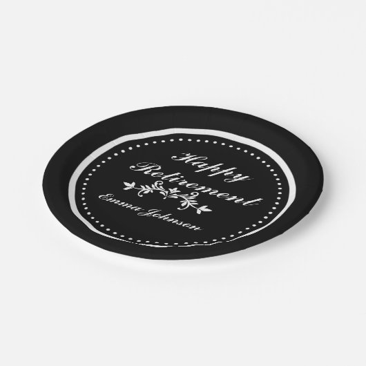 Zwart-wit Happy Retirement Party Supplies Papieren Bordje (Gekanteld)