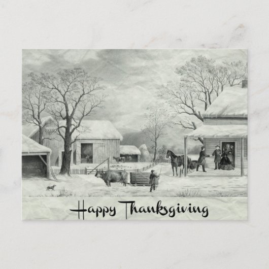 Zwart-Wit Happy Thanksgiving Feestdagenkaart (Voorkant)