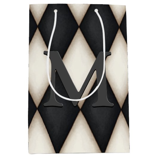 Zwart-wit Harelquin-vinkt Elegant 3-D monogram Medium Cadeauzakje (Voorkant)
