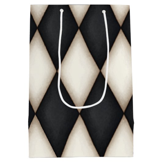 Zwart-wit Harelquin-vinkt Elegant 3-D monogram Medium Cadeauzakje (Achterkant)