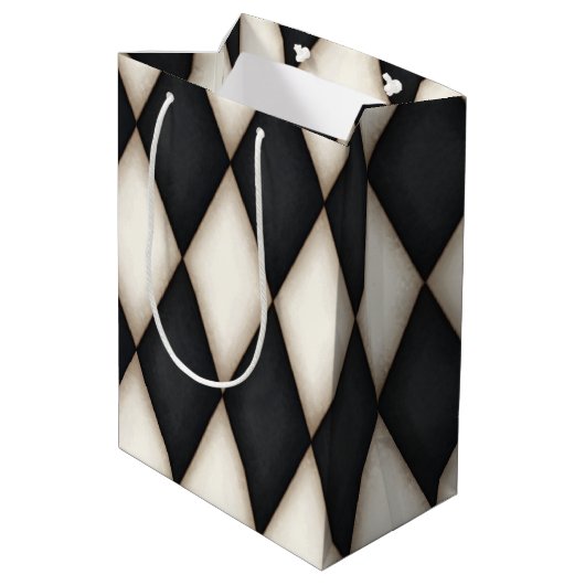 Zwart-wit Harelquin-vinkt Elegant 3-D monogram Medium Cadeauzakje (Achterkant Gekanteld)