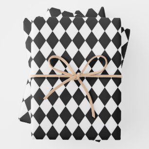 Zwart & Wit Harlekijn Diamanten Inpakpapier Vel