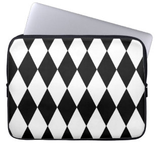 Zwart Wit Harlekijn Diamanten Patroon Design Laptop Sleeve