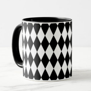 Zwart Wit Harlekijn Diamanten Patroon Design Mok