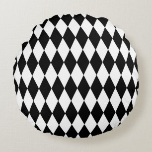 Zwart Wit Harlekijn Diamanten Patroon Design Rond Kussen