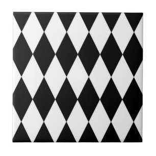 Zwart Wit Harlekijn Diamanten Patroon Design Tegeltje