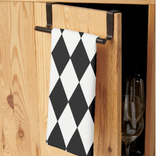 Zwart Wit Harlekijn Diamanten Patroon Design Theedoek