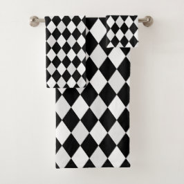 Zwart-wit Harlekijn Diamantpatroon Bad Handdoek
