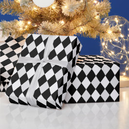 Zwart-wit Harlekijn Diamantpatroon Cadeaupapier
