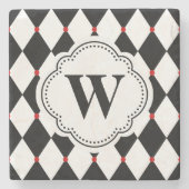 Zwart-wit Harlekijnpatroon met Monogram Stenen Onderzetter (Voorkant)