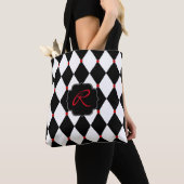 Zwart-wit Harlekijnpatroon met Monogram Tote Bag (Dichtbij)