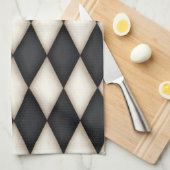 Zwart-wit Harlequin Diamond Check Gothic Theedoek (Quarter Fold)