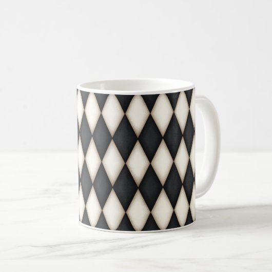 Zwart-wit Harlequin Diamond Check Pattern Koffiemok (Voorkant rechts)