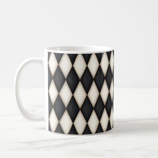 Zwart-wit Harlequin Diamond Check Pattern Koffiemok (Links)