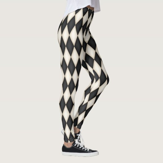 Zwart-wit Harlequin Diamond Check Pattern Leggings (Rechts)