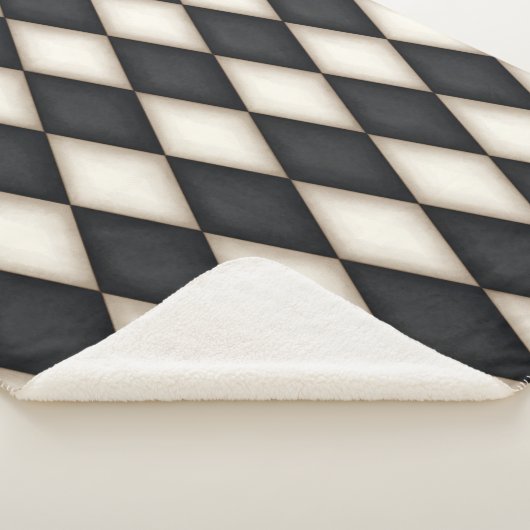Zwart-wit Harlequin Diamond Check Pattern Sherpa Deken (3/4)