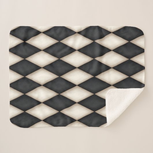 Zwart-wit Harlequin Diamond Check Pattern Sherpa Deken (Voorkant (horizontaal))