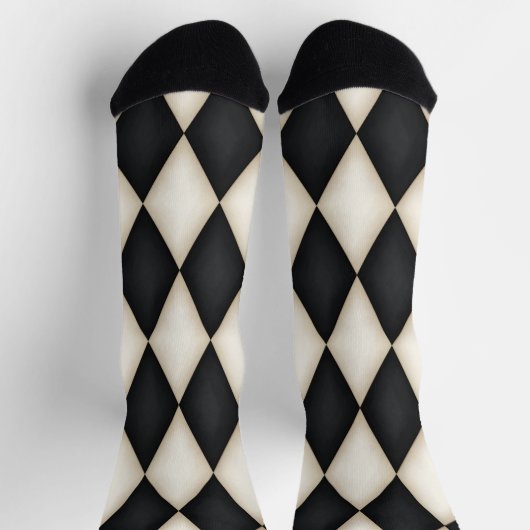 Zwart-wit Harlequin Diamond Check Pattern Sokken (Top)