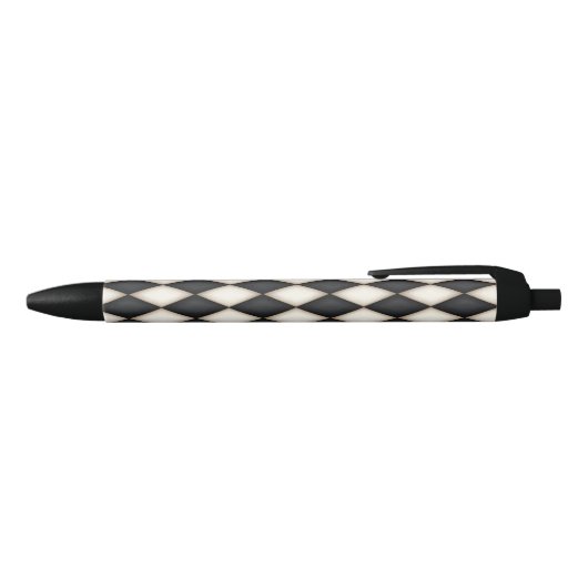 Zwart-wit Harlequin Diamond Check Pattern Zwarte Inkt Pen (Bovenkant)