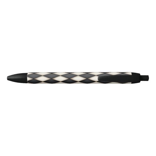 Zwart-wit Harlequin Diamond Check Pattern Zwarte Inkt Pen (Achterkant)