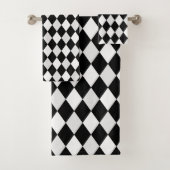 Zwart-wit Harlequin Diamond Pattern Bad Handdoek (Insitu)