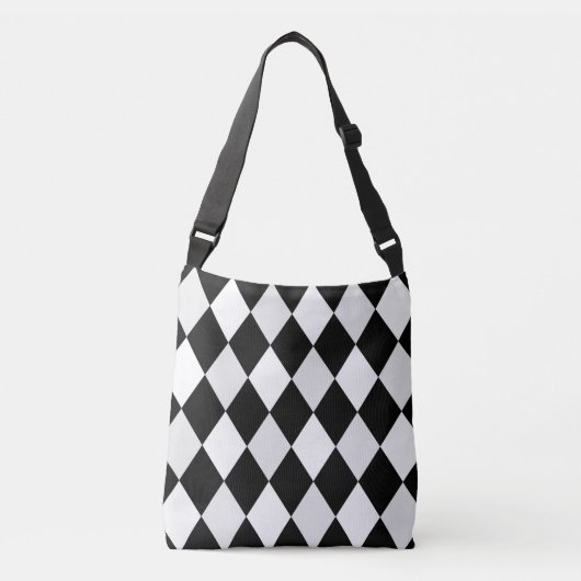 Zwart-wit Harlequin Diamond Pattern Crossbody Tas (Voorkant)