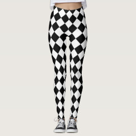 Zwart-wit Harlequin Diamond Pattern Leggings