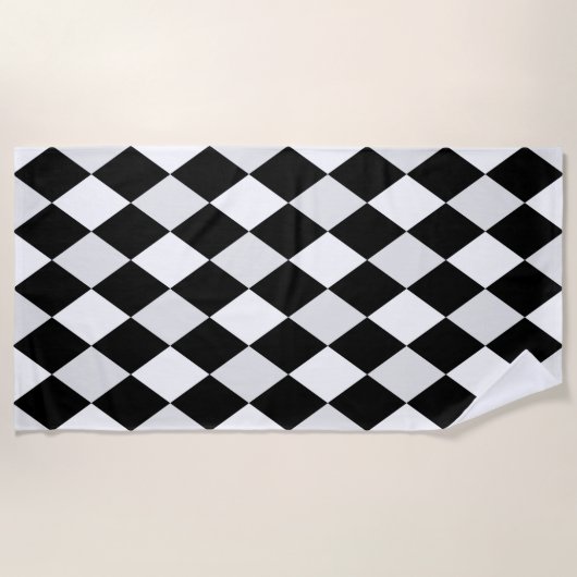 Zwart-wit Harlequin Diamond Pattern Strandlaken (Voorkant)