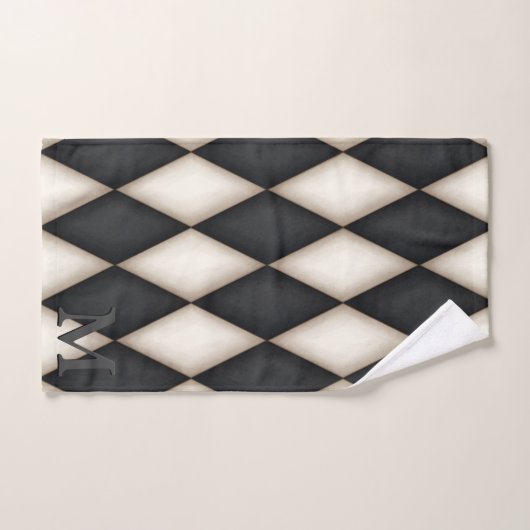 Zwart-wit Harlequin Dramatic 3-D Monogram Bad Handdoek (Handdoek)
