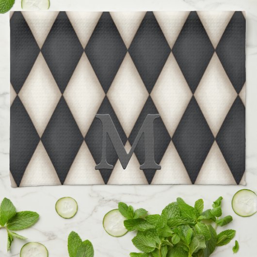 Zwart-wit Harlequin Dramatic 3-D Monogram Theedoek (Gevouwen)