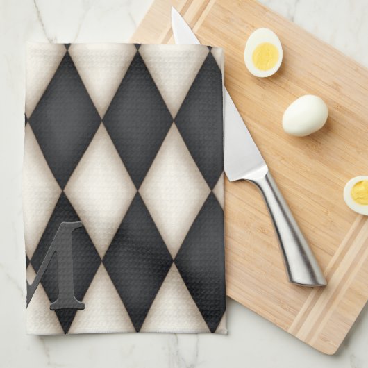 Zwart-wit Harlequin Dramatic 3-D Monogram Theedoek (Quarter Fold)