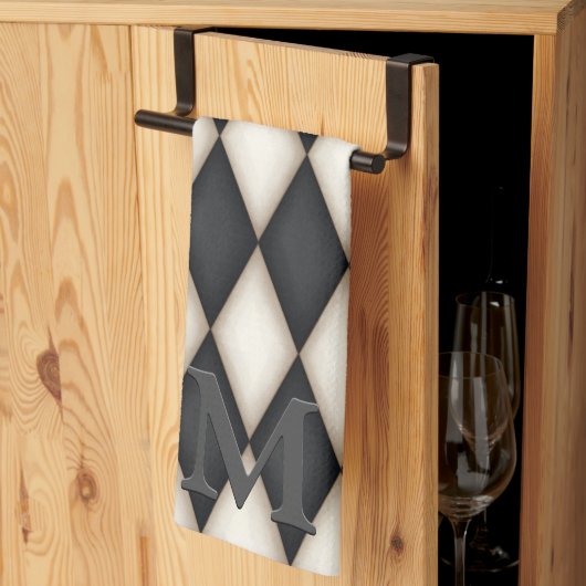 Zwart-wit Harlequin Dramatic 3-D Monogram Theedoek (Derde Gevouwen)