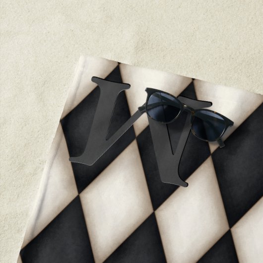 Zwart-wit Harlequin Dramatic 3-D Monogrammen Strandlaken (In situ)
