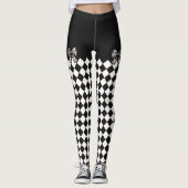 Zwart Wit Harlequin Mad Hatter Halloween Kostuum Leggings (Voorkant)