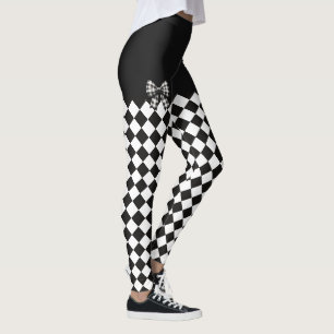 Zwart Wit Harlequin Mad Hatter Halloween Kostuum Leggings