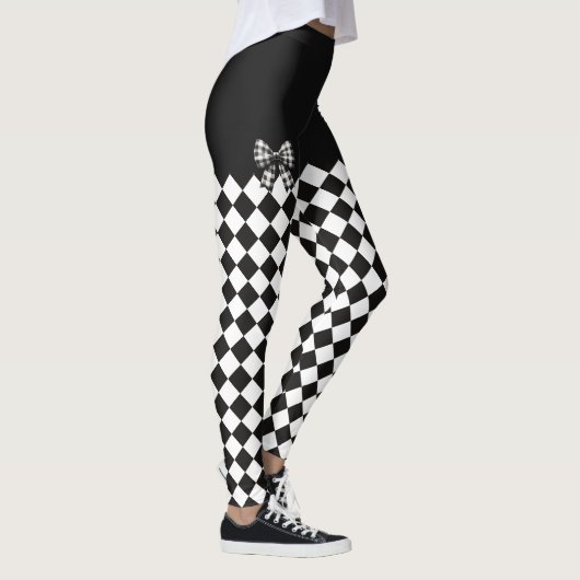 Zwart Wit Harlequin Mad Hatter Halloween Kostuum Leggings (Rechts)