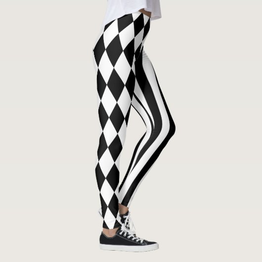 Zwart Wit Harlequin Mannen Leggings (Rechts)