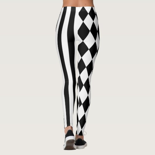 Zwart Wit Harlequin Mannen Leggings (Achterkant)
