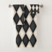 Zwart-wit Harlequin Patroon Elegant gecontroleerd Bad Handdoek (Insitu)