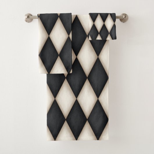 Zwart-wit Harlequin Patroon Elegant gecontroleerd Bad Handdoek (Insitu)
