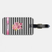 Zwart wit Harlequin Patroon met Rozen en naam Bagagelabel (Achterkant horizontaal)